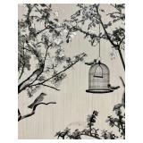 Canvas Wall Art - Monochrome Tree With Birdcage & Birds