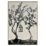 Tree with Bird Cage Wall Art & Branches - Monochrome Print