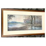 Framed Landscape Painting - Lake Scene & Trees