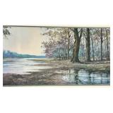 Framed Landscape Painting - Lake Scene & Trees