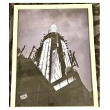 Vintage Framed Black & White Photograph of Tall Tower with Illuminated Panels