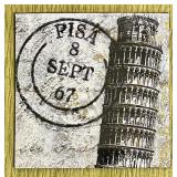 Leaning Tower of Pisa Print - Framed Artwork & Vintage Postmark 1967