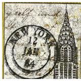 Chrysler Building NYC Print Framed Art with New York Stamp Detail, Gold Mat