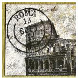 Framed Colosseum Print & Rome Stamp Overlay - Black Frame