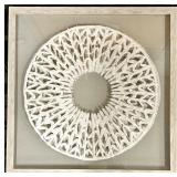 White Round Woven Wall Decor in Wood Shadow Box Frame