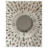 White Round Woven Wall Decor in Wood Shadow Box Frame