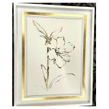 Iris Botanical Print Framed Art - White Frame & Gold Inner Border