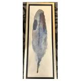 Abstract Artwork - Framed Blue-Gray Leaf on Cream Background