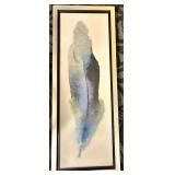 Framed Abstract Artwork - Vertical Blue/Green Watercolor in Black Mat