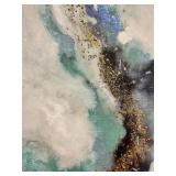 Abstract Canvas Painting - Gold Glitter Path with Teal & White - #2