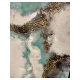 Abstract Canvas Painting - Gold Glitter Path with Teal & White - #2