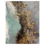 Abstract Canvas Painting - Gold Glitter Path with Teal & White - #2