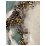 Abstract Canvas Painting - Gold Glitter Path with Teal & White - #2
