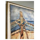 Seascape Canvas Painting - Coastal Boat at Shore, Framed