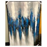 Abstract Painting - Blue & White Vertical Strokes with Black Accents