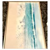 Framed Seascape Photo - Ocean Waves on Sandy Beach & Silver Frame