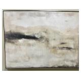 Original Abstract Painting - Neutral Tones & Dark Horizon Brushwork, Framed