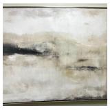 Original Abstract Painting - Neutral Tones & Dark Horizon Brushwork, Framed