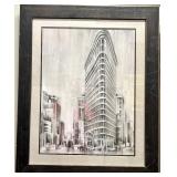 Flatiron Building Framed Cityscape Print - Grayscale NYC Architecture Art
