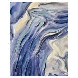 Royal Studio Abstract Wave Painting on Canvas - Blue & Purple, Framed