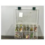 Plastic Tackle Box Full of Fishing Lures - Looks like Most of the Lures are for Ice Fishing