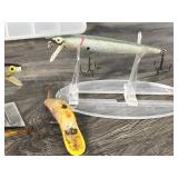 4 - Fishing Lures and 1 Plano Plastic Tackle Box -Heddon Wood Cobra - Original Rapala Finland - Rapala - Brooks Reefer