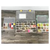 3 - Plastic Tackle Boxes full of Fishing Lures - Utility Knife - Lead Weights - Beads for Bobber Stops & Lure Making & More
