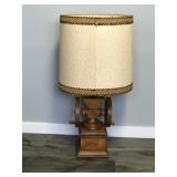 Table Lamp with a Wood Vintage Coffee Grinder Base