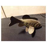 2 Signed hand carved/painted spearing fish decoys and 2 other fish decoys