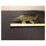 Signed 2009 Hand carved/painted wood Trout spearing fish decoy with metal fins by R. Whittier