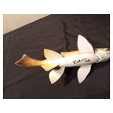 Signed hand carved/painted wood Trout spearing fish decoy signed by R. Whittier