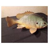 Large hand carved/painted wood Sunfish spearing decoy by R. Whittier