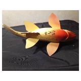 Large hand carved/painted wood Sunfish spearing decoy by R. Whittier