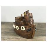 Brown Toot Toot Tugboat Vintage Cookie Jar 1950s By Treasure Craft