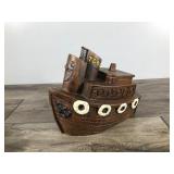 Brown Toot Toot Tugboat Vintage Cookie Jar 1950s By Treasure Craft