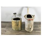 2 - Vintage Metal Watering Cans - One has a wooden handle