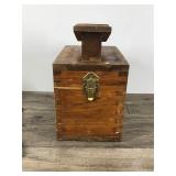 Vintage Wooden Shoe Shine Box 5 Cent with Foot Rest, Brass Latches and Accessories