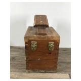 Vintage Wooden Shoe Shine Box 5 Cent with Foot Rest, Brass Latches and Accessories