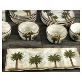 30 Piece Dinnerware Set - Tabletops Unlimited Fiji Palm Tree Hand Painted Dish ware Set