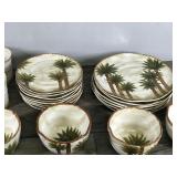 30 Piece Dinnerware Set - Tabletops Unlimited Fiji Palm Tree Hand Painted Dish ware Set