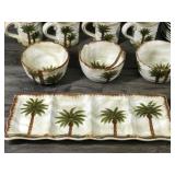 30 Piece Dinnerware Set - Tabletops Unlimited Fiji Palm Tree Hand Painted Dish ware Set