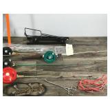 Ice Fishing Equipment - 7 Vintage Rods & Reels - 2 HT Balance Rod Holders - Ice Scoop - Stringer - Hook Remover - Ice Cleats