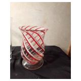 Hand blown art glass infused cand cane swirl vase, Krosno clear rectangle vase, Vohenstrauss glass vase