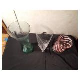 Hand blown art glass infused cand cane swirl vase, Krosno clear rectangle vase, Vohenstrauss glass vase