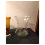 Vintage Napco forest green glass urn-shaped vase,  vinatge amber and white swirl art glass footed vase, Vintage blown glass vase with a subtle green tint