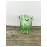 Vtg GREEN URANIUM VASELINE GLASS Footed Measuring Cup 4 Cup 32 Oz GLOWS! 5.75"