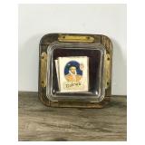 Vintage Raleigh Cigarettes Ashtray - Glass Top, Wood Base and Metal Plate on Back