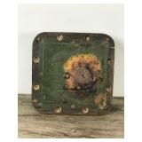 Vintage Raleigh Cigarettes Ashtray - Glass Top, Wood Base and Metal Plate on Back