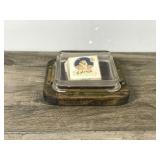 Vintage Raleigh Cigarettes Ashtray - Glass Top, Wood Base and Metal Plate on Back