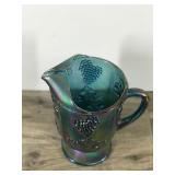 Carnival Glass by Indiana Glass Co. Harvest Grape Pitcher Blue Iridescent MCM